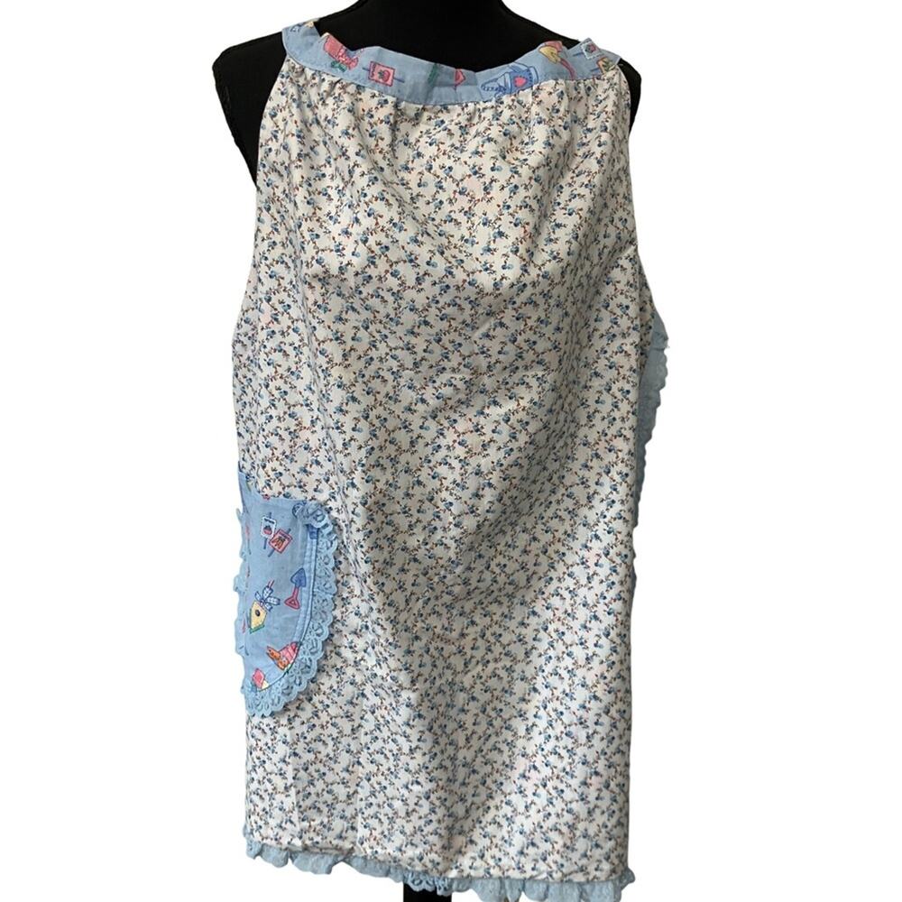 Blue Patterned Reversible Kitchen Apron OSFM - Picture 3 of 8